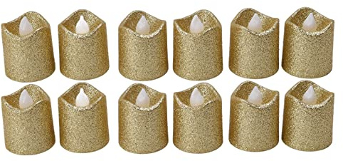 Lot de 12 Bougies sans Flamme, Bougie Chauffe-Plat LED Dorée, Lampe à Bougie électronique, Fausses Bougies électriques LED, Bougies Votives sans Flamme Dorées, Bougies Chauffe-Plat à Piles pour Noël,