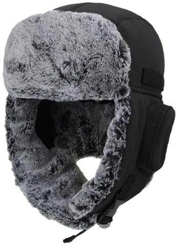 BESTORI Fliegermütze für Damen Herren Warm Trappermütze Plüsch Wintermütze mit Ohrenklappen Schwarz