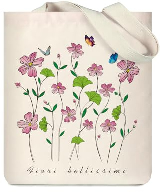 WIERAEM Borsa di Tela Shopper Donna Pieghevole Canvas Tote Bag Aesthetic Borse in Tela Cotone Con Cerniera e Tasca Interna Borse Stoffa Ideale per la Lavoro Shopping Riutilizzabili Spesa（florido）