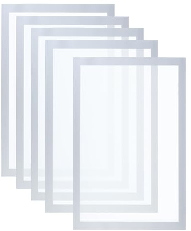 PATIKIL 5 Stück Magnetrahmen, A4 Info-Rahmen selbstklebend Aufklappbarer | Magnetverschluss bilderrahmen für Postkarte Hinweis Zeichnung, Glatte Oberfläche, Silber