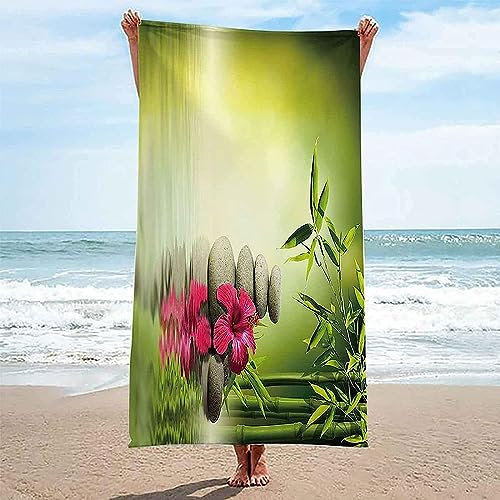 Microfibre Towel - Green Bamboo Flower – Beach Towel -Bath Towel - Super Absorbent - Quick Drying - Lightweight Compact Travel - Antibacterial Swimming Sports Travel Sand Proof Beach Towels - 70-3B6X