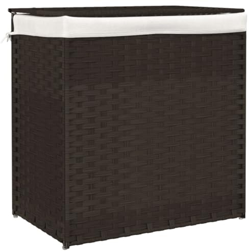 vidaXL Wäschekorb mit 2 Fächern Dunkelbraun 53x35x57 cm Poly Rattan