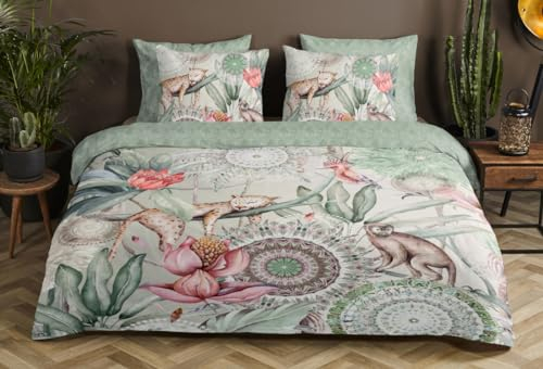 Hip Satin Wende-Bettwäsche WAYAN | natürlich 100% Reine Baumwolle atmungsaktiv | Dschungelfieber Mandalas Blumen Mint grün rosé 135 cm x 200 cm Mint