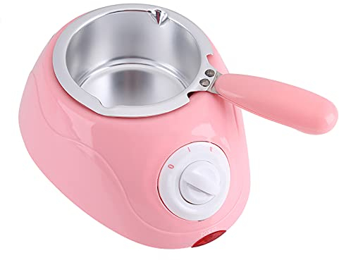 ANKROYU Elektrischer Fonduetopf Zum Schmelzen von Schokoladenbonbons, Schokoladenschmelztopf aus Aluminium Mit DIY-Form, Elektrischer Fonduetopf Mit 2 Temperaturstufen(Rosa)