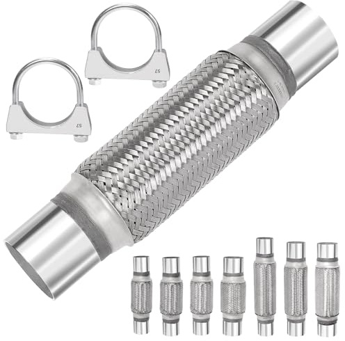 Mardatt Exhaust Flex Pipe with 2pcs U-Bolt Clamps(2.2 x 8 x 12),ID: 2.2 | Stainless Steel Double Braid Exhaust Flex Tube for Cars Trucks Buses Pipes