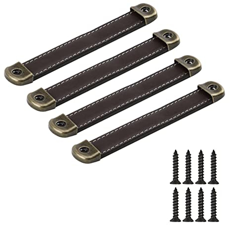 FEEIMOL 4 Stk Handgefertigter Leder Schubladengriff Antik Ledergriff Möbelgriff Schrankgriff Türgriff Kommode Schrank Knob Griffe Küche Zieht Knöpfe 128mm