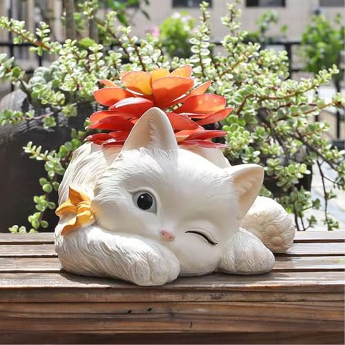 Niedliche Katzen-Pflanztöpfe, Katzen-Pflanzgefäß aus Kunstharz mit Drainage, Sukkulenten-Blumen-Kaktus-Tier-Pflanzgefäße, Lustige Dekorative Pflanzgefäße für Zuhause, Büro, Schreibtisch,(A)