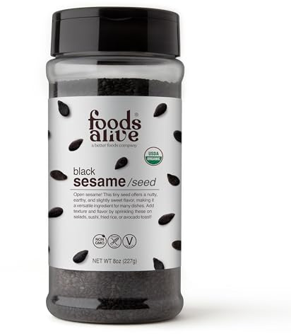 Foods Alive Organic Black Sesame Seeds, 8oz Shaker Jar, Raw, Unhulled, Kosher, Gluten Free, Keto