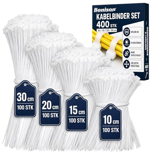 Bonison Cable Zip Ties - 400 Pack Black Assorted Sizes 4 6 8 12 inch, Multi-Purpose Self-Locking Nylon UV Resistant Wire Ties for Home, Office, Garden