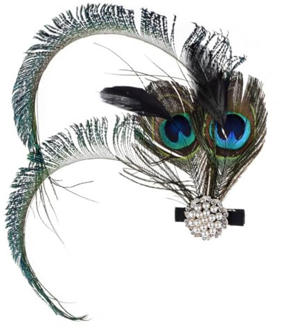 Wisafory Pfauenfeder Haarspange 1920s Pfau Feder Flapper Haarspange Kopfschmuck Fascinator Pfauenhaarschmuck Pfauenfeder Clip Gatsby Kostüm Accessoires für Frauen Mädchen 2#