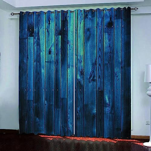 Vorhang Blickdicht Gardinen Mit Ösen - 2 Stücke 2 X 110 X 215 Cm Verdunklungsvorhänge 3D Blaues Holz Muster Thermovorhang Für Schlafzimmer Wohnzimmer Weihnachtsgardinen -4T8S0I6Q5W4T1C0F3W6N1I4Q5G6B2D