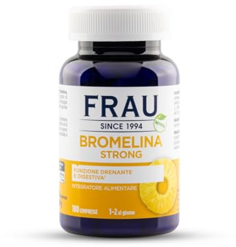 BROMELINA STRONG 180 compresse da 1 g, Bromelina Forte Drenante, Integratore Alimentare con Bromelina e Gambo d'Ananas, Digestione, Microcircolo, Senza Glutine e Lattosio