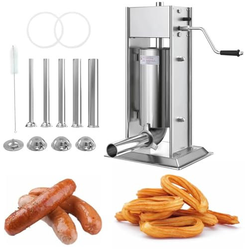 JODAIS Stainless Steel Sausage Stuffer, Spanish Churro Maker Commercial Churro Maker, 2 in 1 Vertical Sausage Maker with 5 Kinds Of Molds, Electric Spanish Doughnuts Churro Maker Machine 5L
