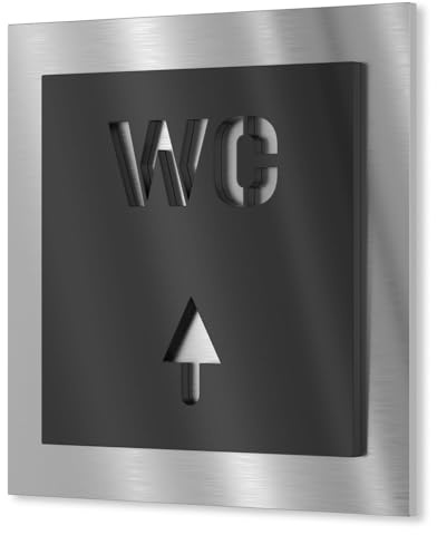 Urhome Toiletten Schild aus V2A Edelstahl 120x120-230x230mm Schwarz WC Pfeil oben - Piktogramm Türschild rostfrei - Herren Damen Toilette Infoschild für Wand Tür Innen und Außen