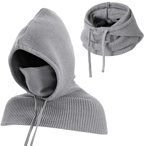 TAGVO Vinter stickade mössor halsdukar, 3-i-1 säckig varm halsduk med huva, en del balaklava ansiktsmask pullover, justerbar vindtät ansikts- och halsvärmare, unisex halsdukar och sjalar för utomhus,