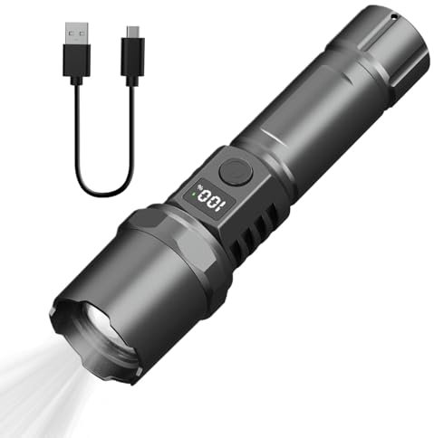 Lampe torche puissante pour randonnée, lampe torche rechargeable avec 3 modes, lampe de poche à haute luminosité, lampe de poche alimentée par piles, lampe torche à haute luminosité pour camping et