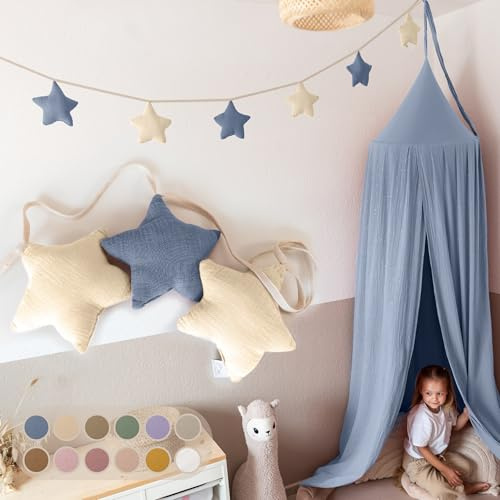 LILIMAUS Sternen Wimpelkette Stoff - 12 Farben Wimpelkette Kinderzimmer - 100% Baumwolle Handmade Girlande Stoff - Musselin Hausbett Deko Mädchen & Jungen - Babyzimmer Deko