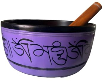 Amilav Collections Juego de cuencos tibetanos de metal pintado a mano, instrumento musical grande de 7 pulgadas con mazo de madera para meditación, yoga y curación, Om Mani Padme Hum Peace