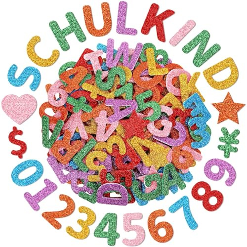 JULBEAR 300pcs Buchstaben Flash-Schaum-Aufkleber, Farbe Kleber Zahlen-Schaum-Aufkleber, geeignet für Kinder DIY Klassenzimmer Handwerk Zurück zur Schule Aufnahmeparty Dekoration