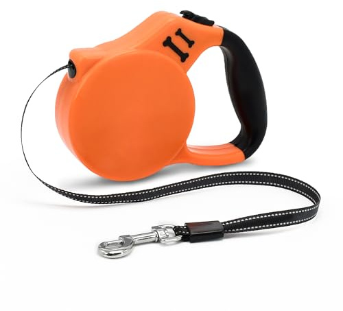 AIITLE Utdragbara hundkoppel, 5 m, med reflekterande band, enhandskontroll, anti-tangle-design, slitstarkt nylonband – perfekt för medelstora hundar under 15 kg, orange