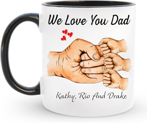 EKAM Personalised Daddy's Team Fist Bump Mug - Fathers Day, Dad Coffee Mug, 11oz Coffee Cup Present for Dad - Gift Cup Father's Day Daddy Grandad Grandpa - Tea Mug