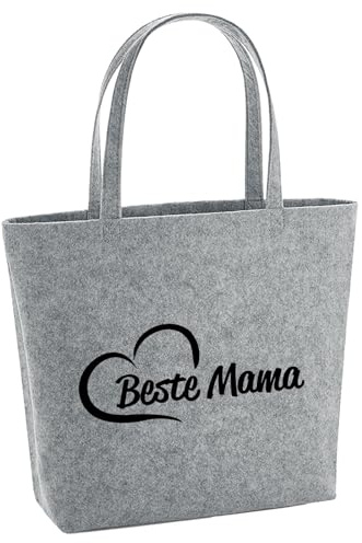 Huuraa Filzshopper Beste Mama Herz Geschenk | Große Filz Einkaufstasche 22 Liter Shopper Filztasche Geschenkidee herausnehmbarer Tasche innen
