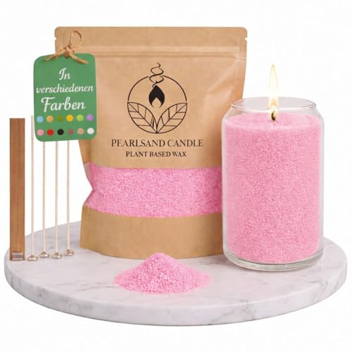 NaDeco Kerzensand mit Docht 400g, Kerzen selber Machen, Kerzenwachs & Kerzendocht, Farbwachs Wax Perlen Kerze Candle Sand, Pflanzliches Wachs Granulat, DIY Basteln Home Deko, Rosa
