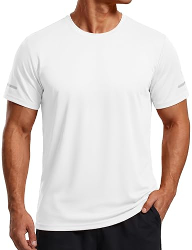 TACVASEN T-shirt de sport à manches courtes pour homme - T-shirt fonctionnel respirant - T-shirt de course à pied - T-shirt de randonnée avec bandes réfléchissantes