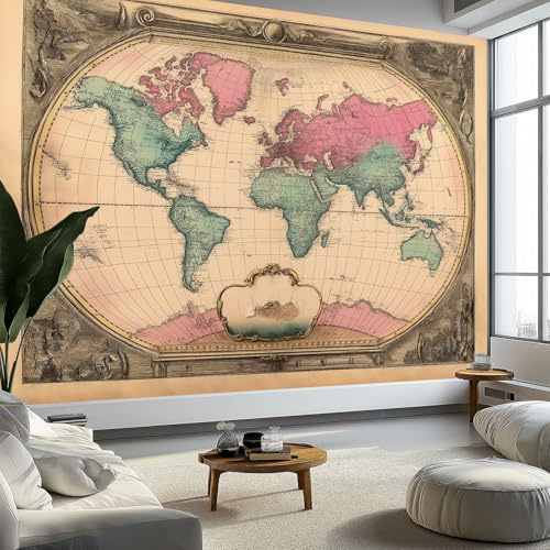Väggtapet gammal akvarell världskarta fototapet, mörkbrun tapeter väggtapet, 350 x 256 cm (B x H) väggdekoration tapet design väggdekoration tapet vardagsrum sovrum kontor