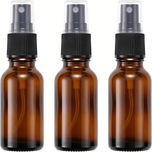ericotry 3Pcs 15ml/0.5oz Empty Brown Glass Spray Bottles Jars with Black Pump Top Fine Mist Sprayer Perfume Dispenser Vials Small Essential Oil Cosmetic Travel Containers