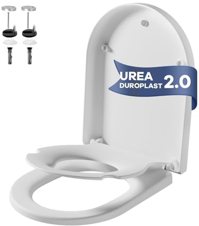 Family Toilet Seat with Quick Release for Easy Cleaning, Soft Close Toilet Seat with Child Seat Built-in, Simple Top Fixing, White Toilet Lid with Adjustable Hinges, Durable Duroplast Seat D Shape