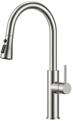 FORIOUS Wasserhahn Küche,Küchenarmatur Ausziehbar,Spültischarmatur Küche mit Zwei Sprühfunktione,360° Schwenkbar,Einhebelmischer Kalt Warmwasser Mischbatterie Armatur,Edelstahl,Sehr Hoch(437mm)