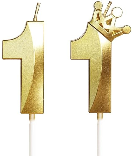 Vela de Cumpleaños Con Corona, Número 11-2.36 Pulgadas, Color Oro, 2 Unidad, Velas Cumpleaños Divertidas, Velas de Pastel Cumpleaños, Velas Doradas para Cumpleaños, Aniversario, Fiesta Temática