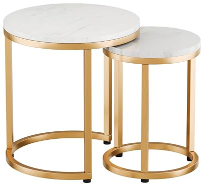 SIGNAL MEBLE, HOLA, Couchtisch 2er Set, Kleiner Couchtisch, Beistelltisch Rund, 45/32 cm Durchmesser, 48/42 cm Höhe, Robuste Metallkonstruktion, Laminiert platt