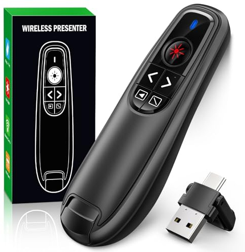 ZRZLMVP Presenter USB C mit Pointer, Kabellose 2.4 GHz Pointer für Präsentationen, Powerpoint Fernbedienung via Typ C & USB-Empfänger, Präsentationsfernbedienung for Mac, Wins, PC, Linux, Android