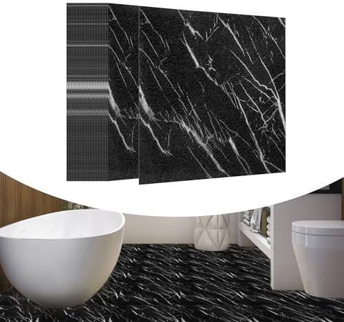 YRHome Lot de 27 revêtements de sol en PVC autocollants - 2,51 m² - 30 x 30 cm - Revêtement de sol en vinyle imperméable antidérapant - Aspect carrelage - Marbre noir