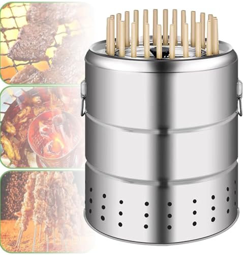 Barbecue portatile a carbonella senza fumo per barbecue all'aperto, include 28 spiedini e set di utensili per grigliare, ideale per picnic e campeggio