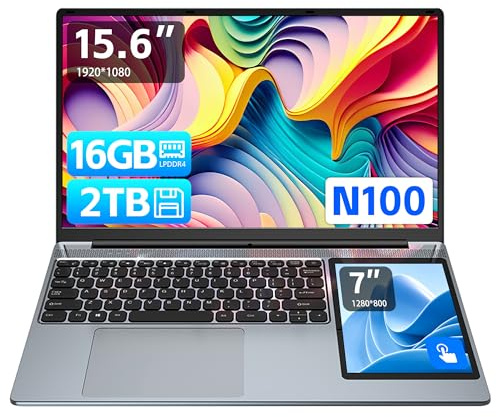 HAICOTECH Dual Screen Laptop 15.6 Inch IPS + 7'' Touch 12th Gen N100 Laptop Computer Win11 Pro, 32G DDR4 RAM 1TB SSD Slim Office Notebook PC with Backlit Keyboard Fingerprint