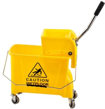 VALICLUD Seau Mop Jaune avec roulettes Silencieuses Seau Essoreur Commercial pour Nettoyage Professionnel Accessoire Balai Essoreur Ergonomique pour Sols