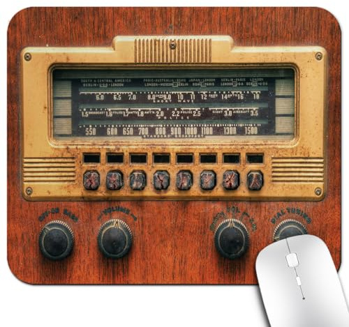 Knseva Antique Radio Office/Gaming Mouse Pad 9.5x7.9, Anti-Slip Mat for Desk, Retro Music Player Enjoyment Holiday Theme Vintage Artwork Print