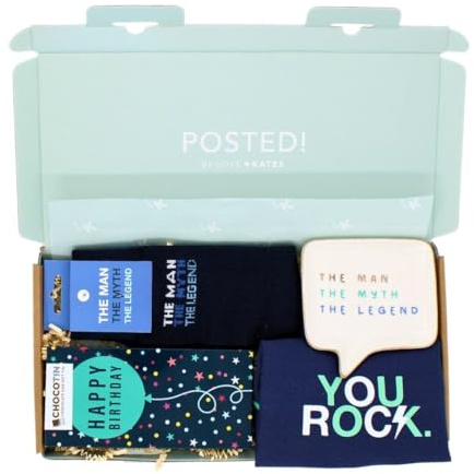 POSTED! Birthday Legend You Rock Letterbox Gift For Him Includes Chocolate Tin - By LK - Stylish Design, You Rock, Socks, Trinket Tray, Man Pouch