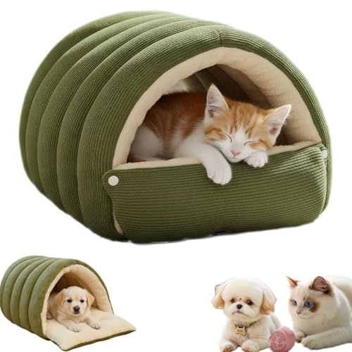 Cozy Monster Cat Bed, Pet Cave for Indoor Cats, Soft and Warm Cats House Tent Bed,Removable Washable Dual-Purpose Pet Nest,Winter Warm Cat Bed for Indoor Cats,Kittens and Small Dogs (Green, M)