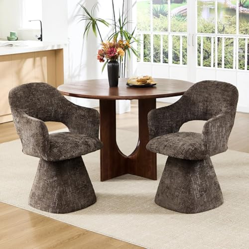 DAYALANE Esszimmerstühle Drehbar, 2er Set Polsterstuhl mit Armlehnen, Braun | Küchenstuhl aus Chenille, Schminkstuhl, Dining Chair für Esszimmer & Wohnzimmer