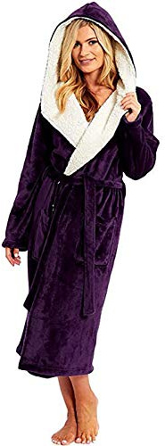Accappatoio da donna in pile felpato oversize con cappuccio vestaglia da donna invernale caldo morbido pigiameria con tasche, Viola, 3XL