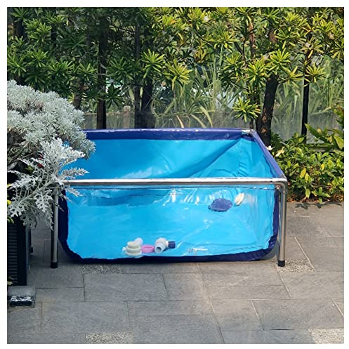 Lago artificiale in tela, Laghetto for pesci fuori terra con rivestimento in PVC e struttura in acciaio blu-trasparente(50x40x30cm)