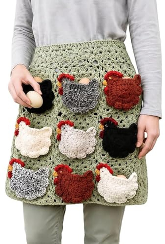 Grembiule Artigianale all'Uncinetto per la Raccolta delle Uova, con Tasche Singole – Grembiule da Fattoria con Tasche a Forma di Gallina per Pollaio e Aia (B)