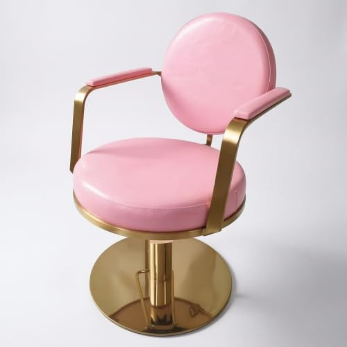 SiaBiced Pink Salon Chair, Adjustable Hair Chair for Hair Stylist, American Style Styling Chair, Gold Metal Frame