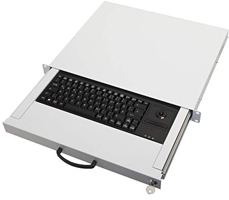 Aixcase AIX-19K1UKDETB-W 19-Tastaturschublade 1HE mit Tastatur DE + Trackball, USB, beige