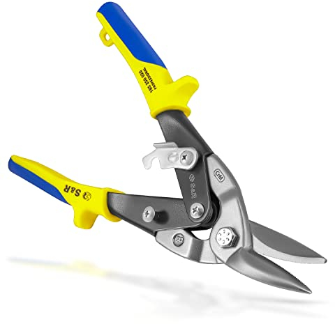 S&R Blechschere Aviation-Serie Rechtsschnitt 250 mm, hochfester Cr-Mo Stahl, Blech Schere ideal als Trockenbau Werkzeug, für Karosserieherstellung, Blechbearbeitung, Durchlaufblechschere Hebelwirkung