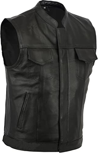 Turin motorrad leder weste herren - SOA Sons of biker chopper biker rocker lederweste - Rindleder top-grain echtleder mit reißverschluss - Schwarz